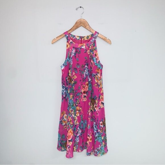 Betsey Johnson Dress Size 2 US Pink Floral A-Line Chiffon Halter Sleeveless - Picture 2 of 8